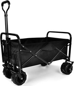 YSSOA Heavy Duty Folding Portable Cart Wagon with 7\'\' Widened All-Terrain Wheels Prevent to Sinking in The Sand, Adjustable Handles and Double Fabri