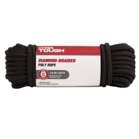 Hyper Tough Item MFP850B-HT, Polypropylene Diamond Braid Rope, Black, 1/4" x 50', 1 Each