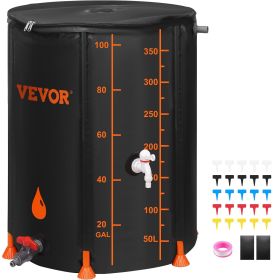 VEVOR Collapsible Rain Barrel, 100 Gallon Large Capacity, PVC Rainwater Collection System Including Spigots and Overflow Kit, Portable Water Tank Stor