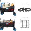 Collapsible Heavy Duty Beach Wagon Cart Outdoor Folding Utility Camping Garden Beach Cart with Universal Wheels Adjustable Handle Shopping (black&blue