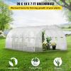 VEVOR Walk-in Tunnel Greenhouse, 20 x 10 x 7 ft Portable Plant Hot House w/ Galvanized Steel Hoops, 3 Top Beams, Diagonal Poles, 2 Zippered Doors & 12