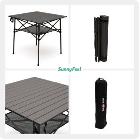 SUNNYFEEL Outdoor Folding Table | Lightweight Compact Aluminum Camping Table, Roll Up Top 4 People Portable Camp Square Tables with Carry Bag for Picn (Color: Brown)